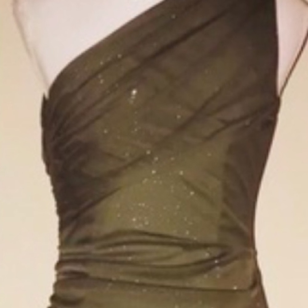 NWT Betsy & Adam One Shoulder Gold Embellished Evening Gown Dress - Picture 5 of 10